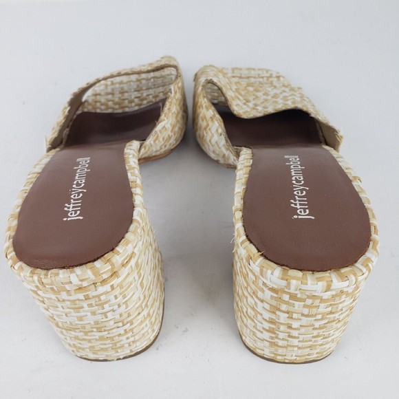 Jeffrey Campbell Melange-3 White Tan Raffia Squared Toe Woven Slip On Sandal 9 - Picture 14 of 16